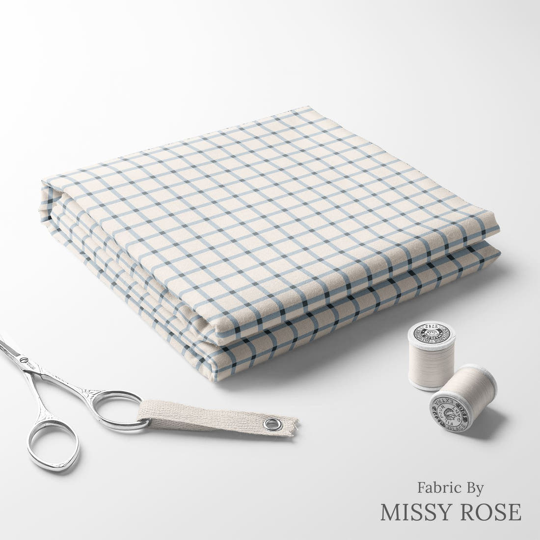 Indy Bloom Fabric Summer Sunshine Gingham in Periwinkle 15 folded fabric stack with matching thread - pre-order fabric Australia | Fabric by Missy Rose