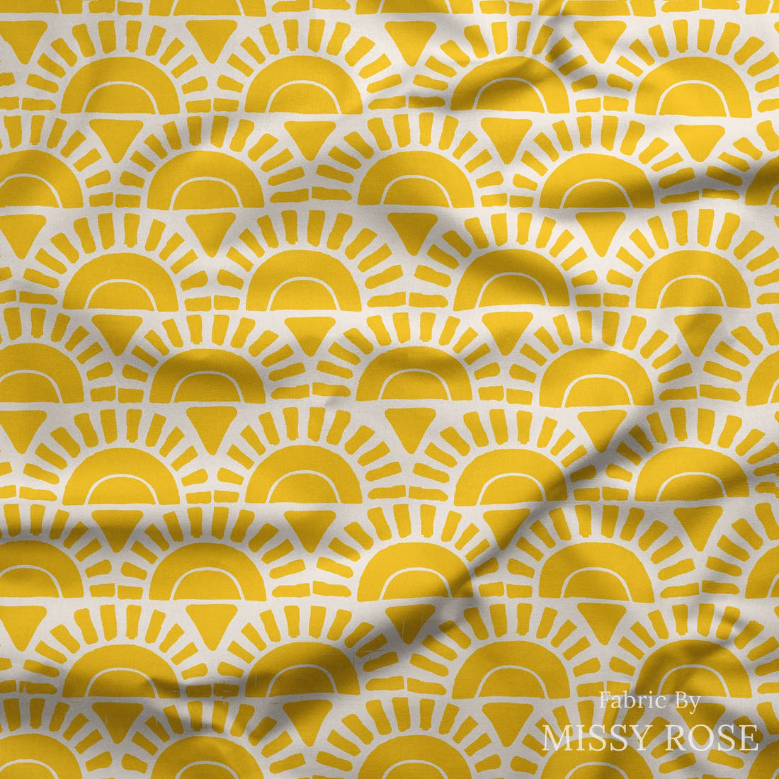 Indy Bloom Fabric Summer Sunshine Golden Sunrise 21 draped fabric mockup - custom printed fabric by the metre | Fabric by Missy Rose