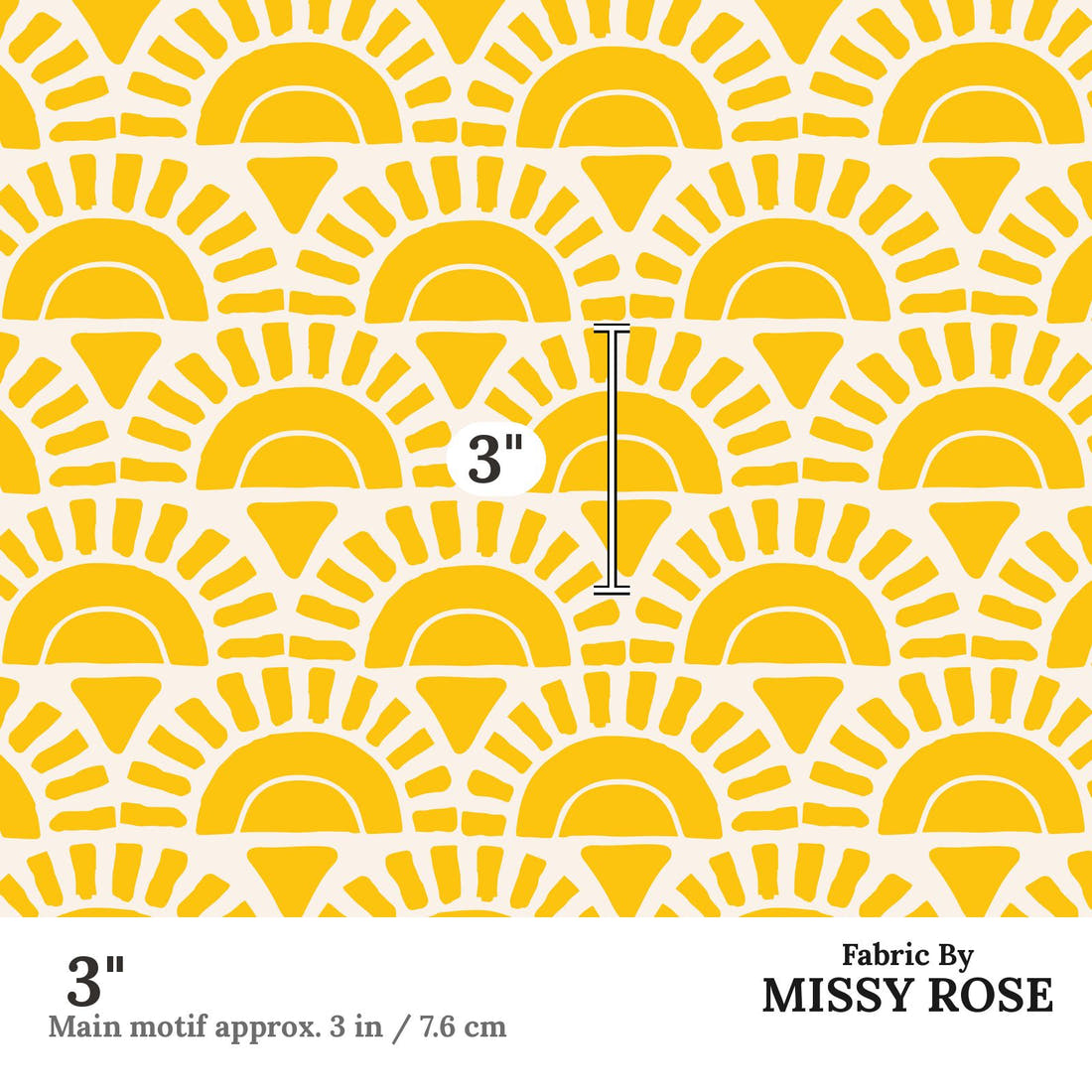 Indy Bloom Fabric Summer Sunshine Golden Sunrise 21 3 inch print scale guide | Fabric by Missy Rose