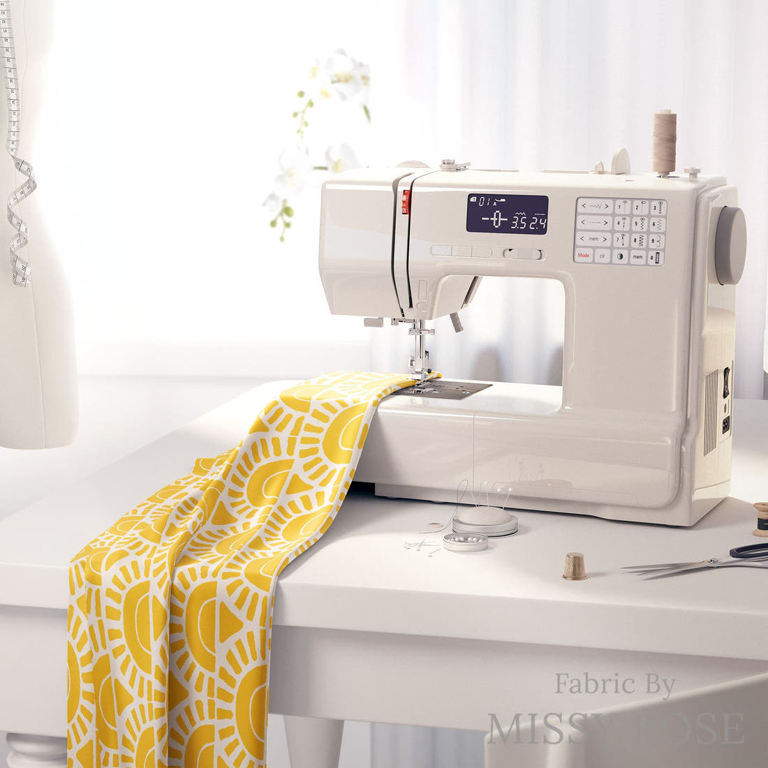 Indy Bloom Fabric Summer Sunshine Golden Sunrise 21 fabric on a sewing machine - sew your own | Fabric by Missy Rose