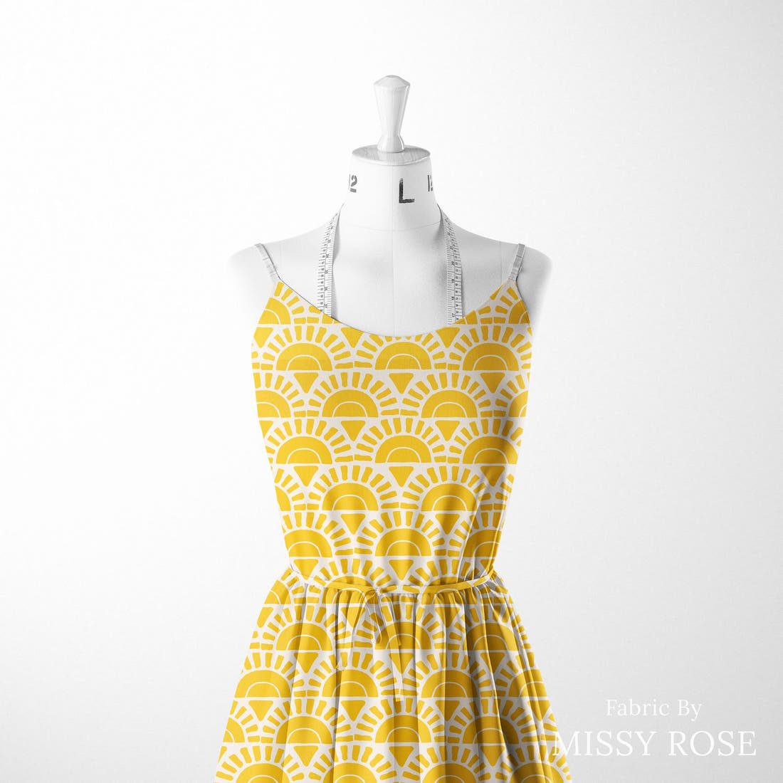 Indy Bloom Fabric Summer Sunshine Golden Sunrise 21 sewn into a women's dress - custom printed fabric | Fabric by Missy Rose