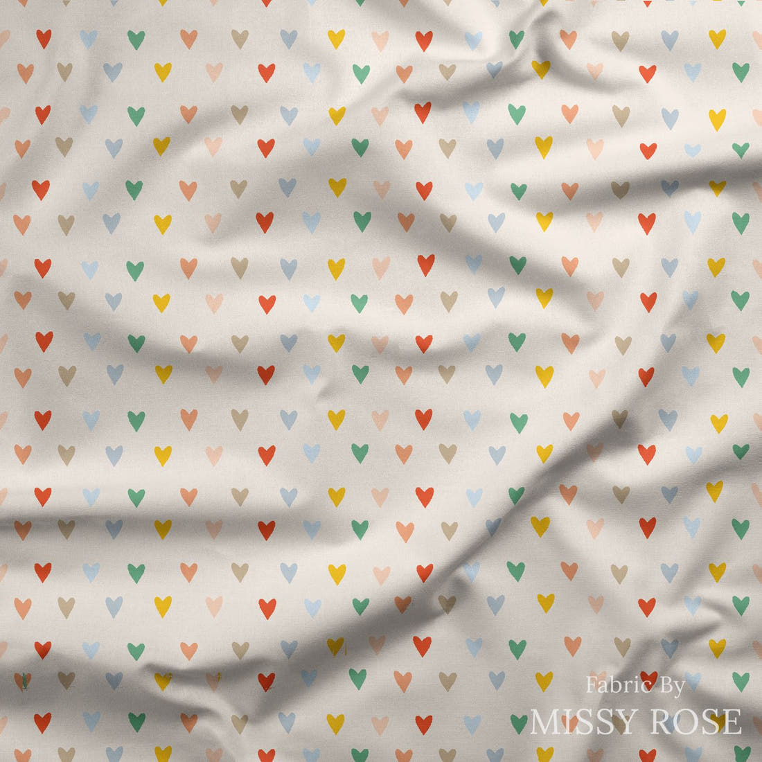 Indy Bloom Fabric Summer Sunshine Hearts 09 draped fabric mockup - custom printed fabric by the metre | Fabric by Missy Rose