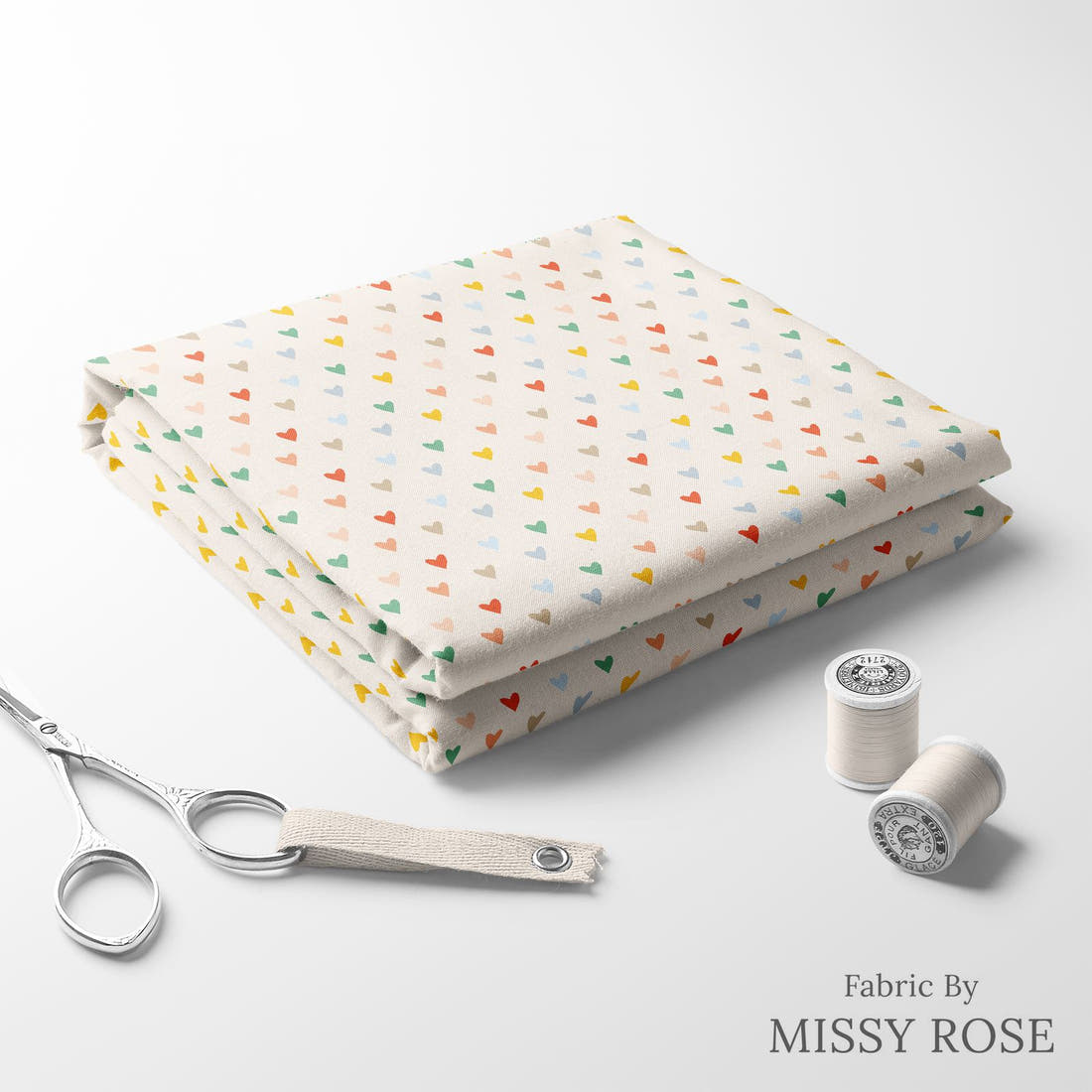 Indy Bloom Fabric Summer Sunshine Hearts 09 folded fabric stack with matching thread - pre-order fabric Australia | Fabric by Missy Rose