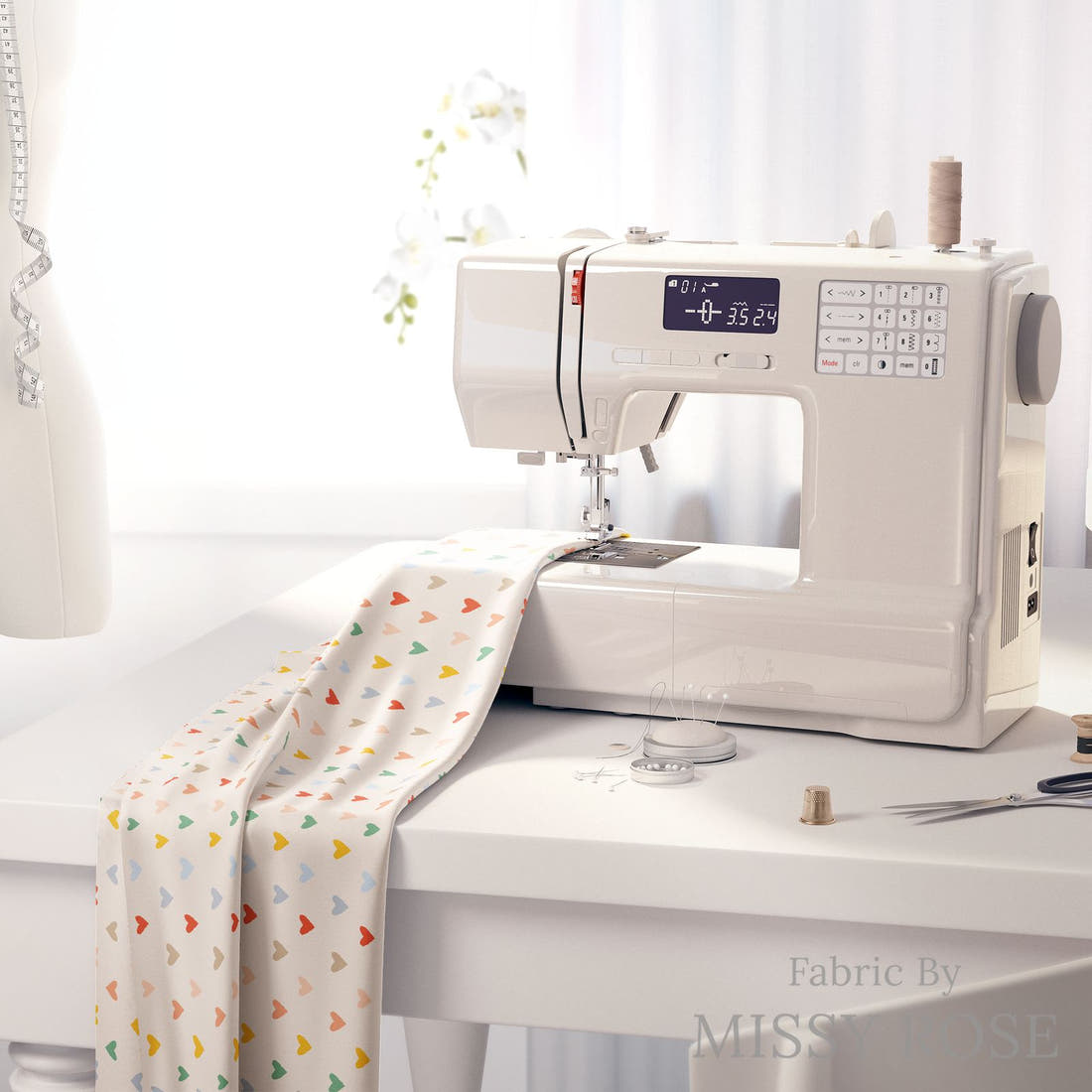 Indy Bloom Fabric Summer Sunshine Hearts 09 fabric on a sewing machine - sew your own | Fabric by Missy Rose