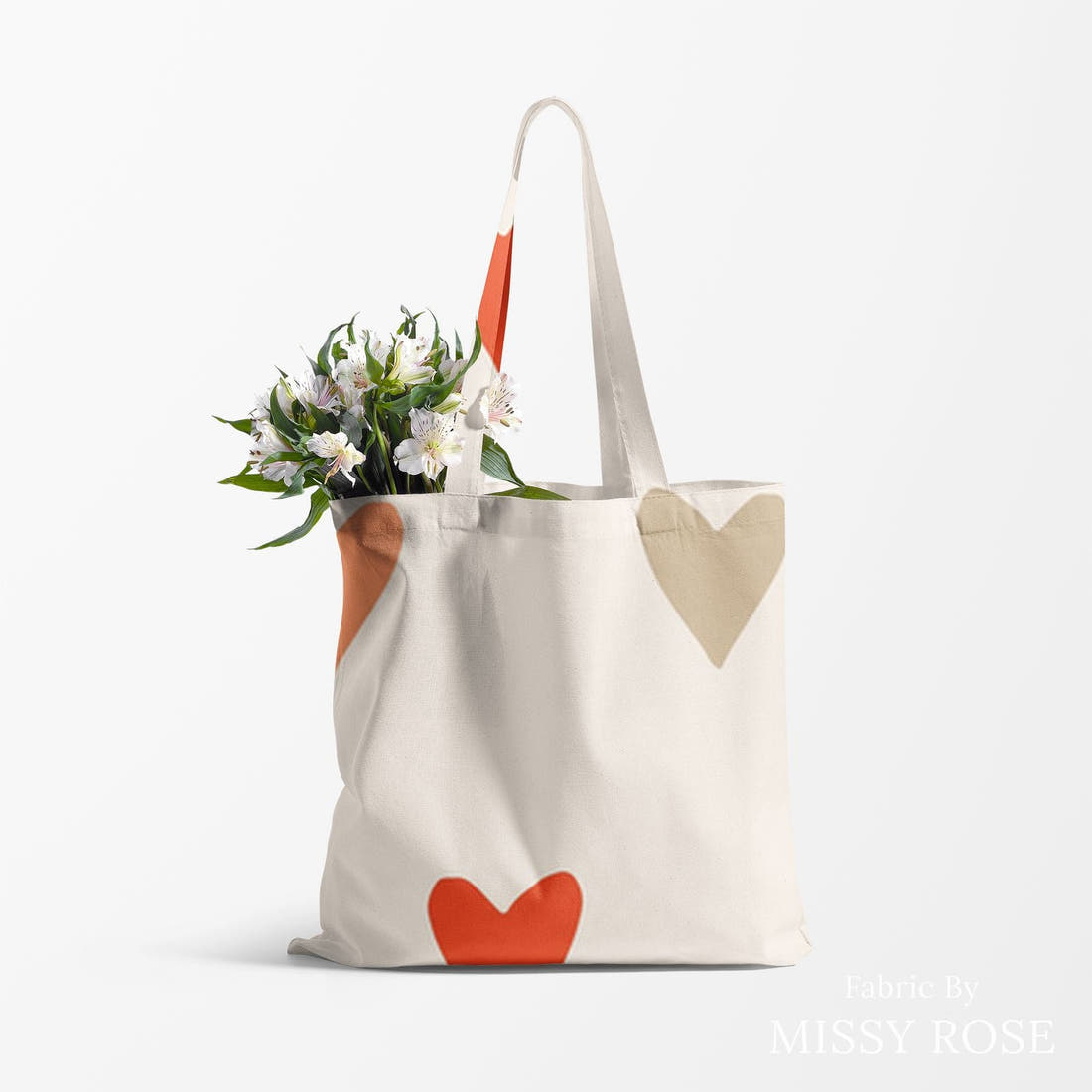 Indy Bloom Fabric Summer Sunshine Hearts 09 made up as a tote bag - custom printed fabric | Fabric by Missy Rose