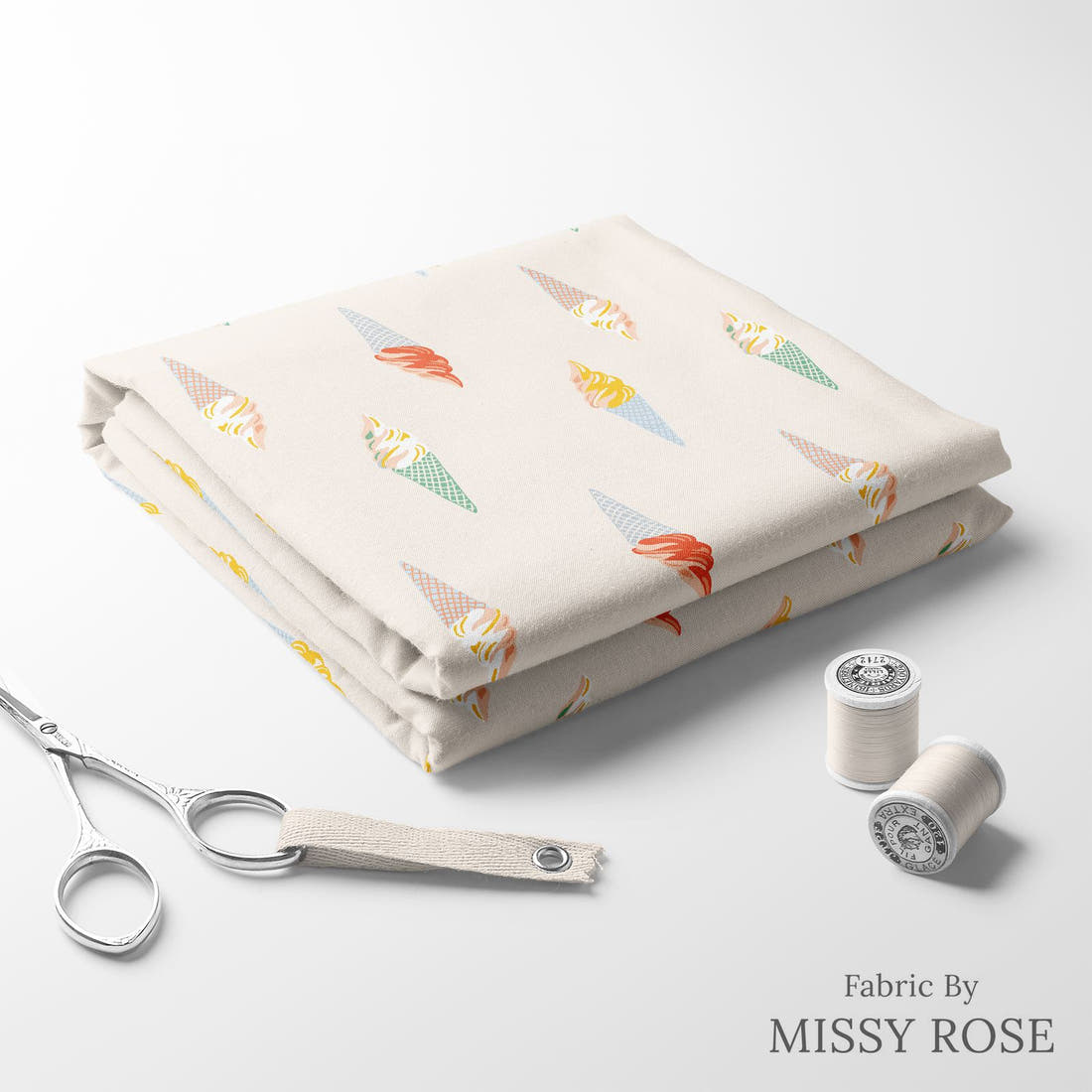 Indy Bloom Fabric Summer Sunshine Ice Cream 05 folded fabric stack with matching thread - pre-order fabric Australia | Fabric by Missy Rose