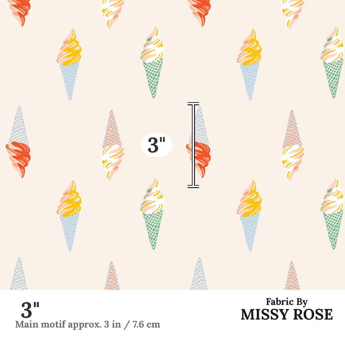Indy Bloom Fabric Summer Sunshine Ice Cream 05 3 inch print scale guide | Fabric by Missy Rose