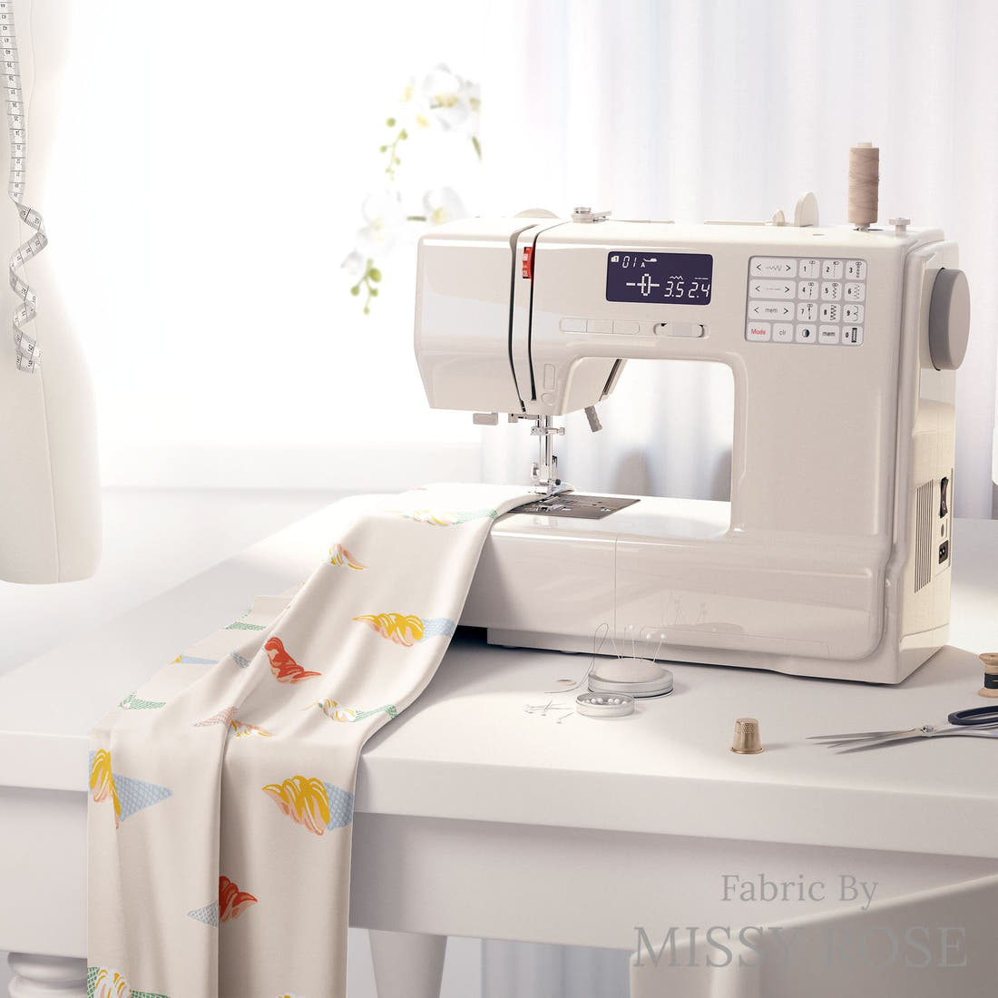 Indy Bloom Fabric Summer Sunshine Ice Cream 05 fabric on a sewing machine - sew your own | Fabric by Missy Rose