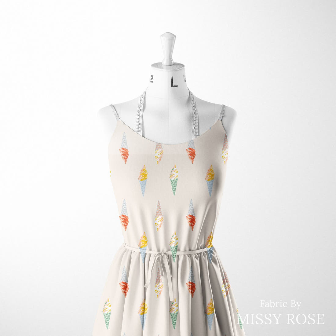 Indy Bloom Fabric Summer Sunshine Ice Cream 05 sewn into a women's dress - custom printed fabric | Fabric by Missy Rose