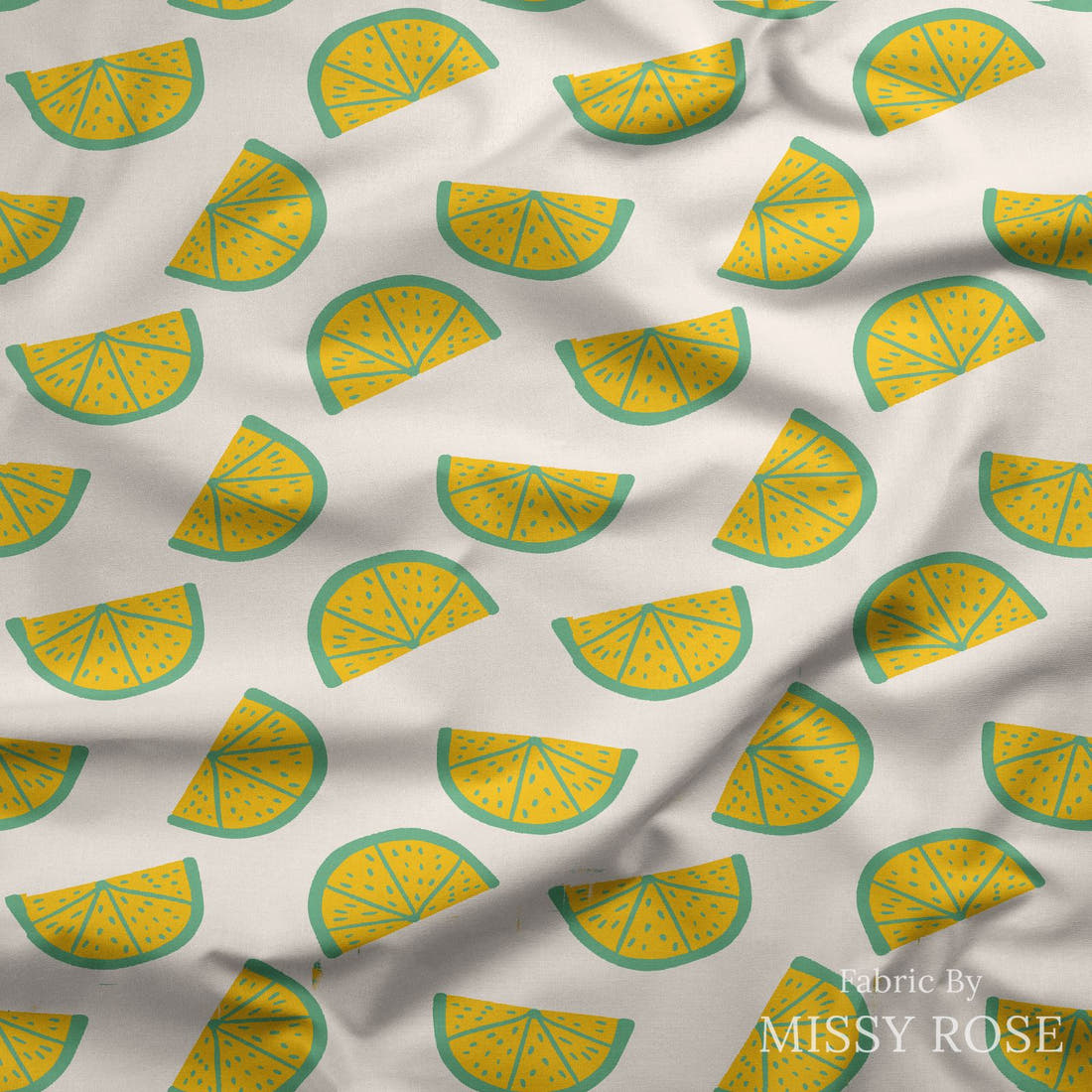 Indy Bloom Fabric Summer Sunshine Limes 06 draped fabric mockup - custom printed fabric by the metre | Fabric by Missy Rose