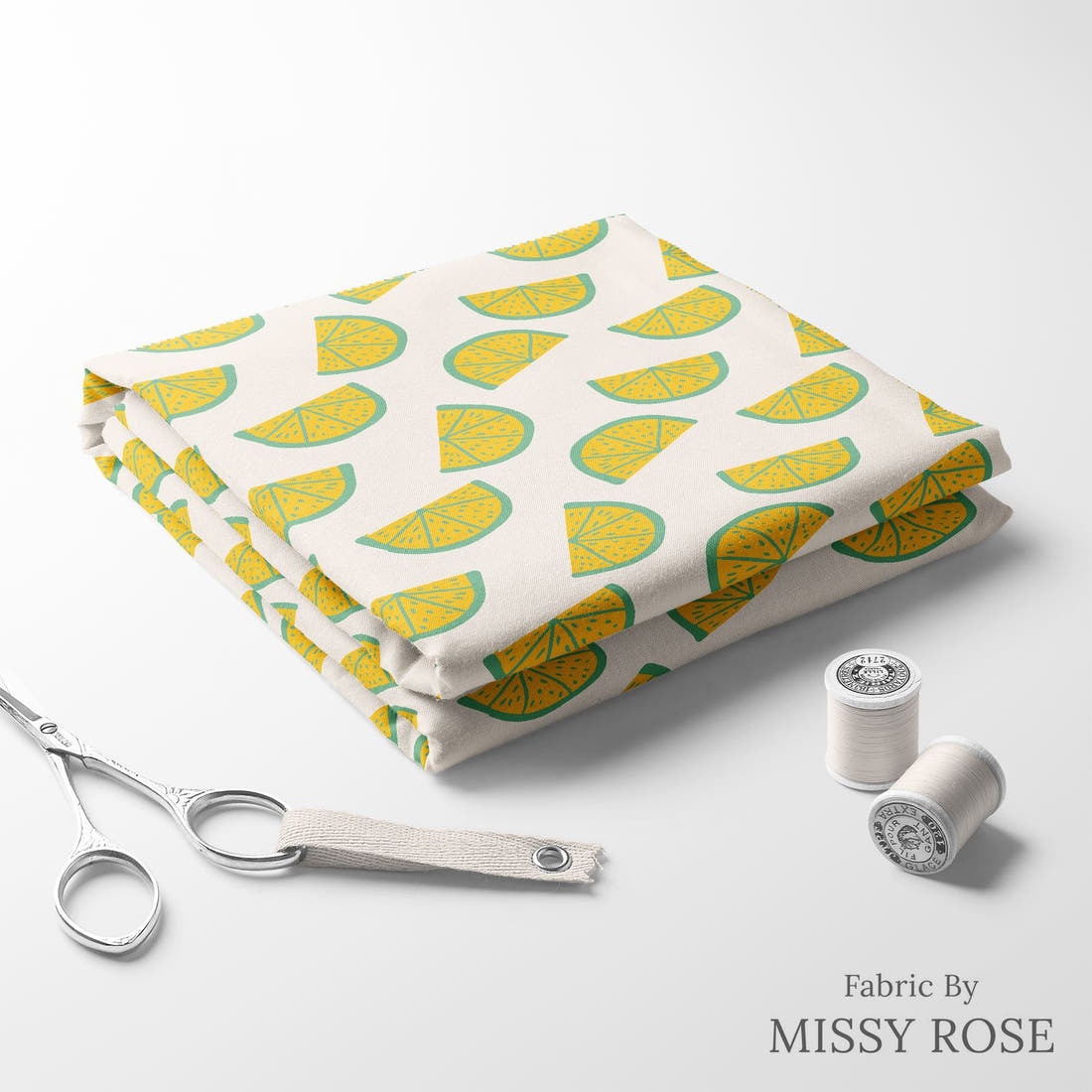 Indy Bloom Fabric Summer Sunshine Limes 06 folded fabric stack with matching thread - pre-order fabric Australia | Fabric by Missy Rose