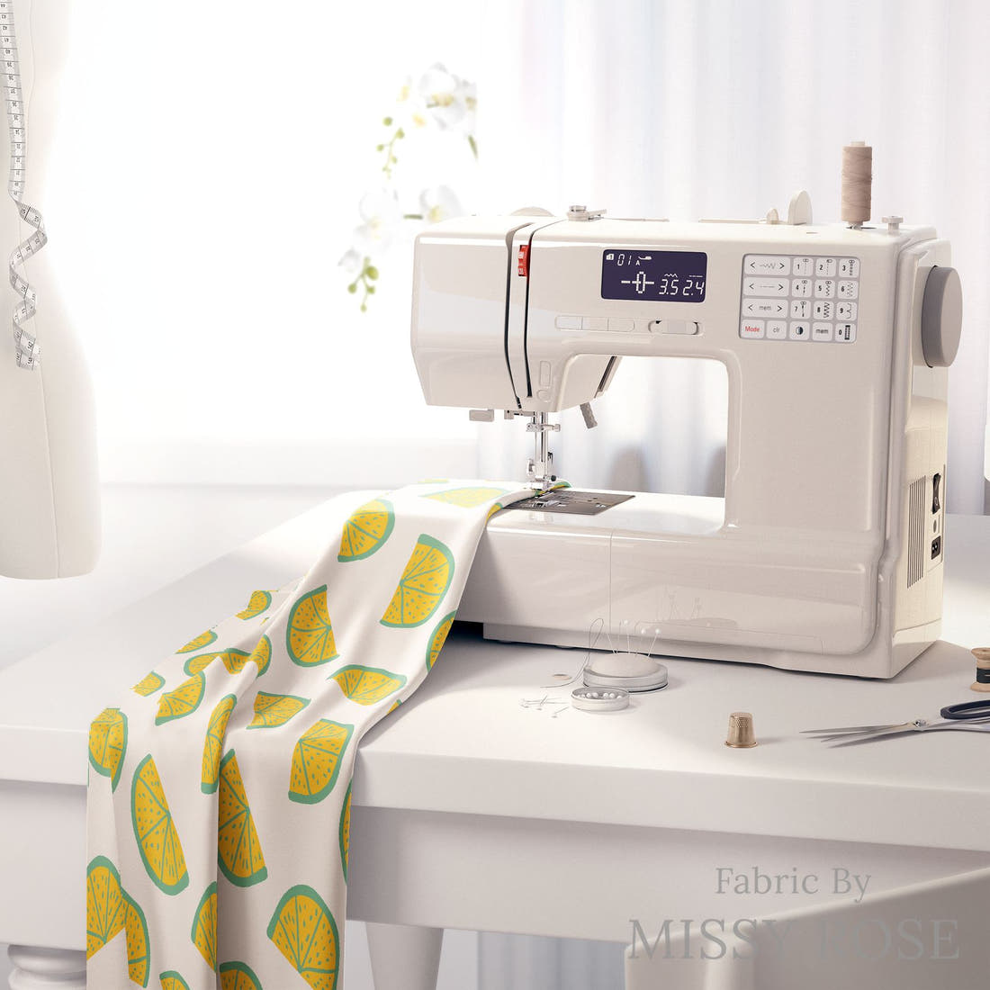 Indy Bloom Fabric Summer Sunshine Limes 06 fabric on a sewing machine - sew your own | Fabric by Missy Rose
