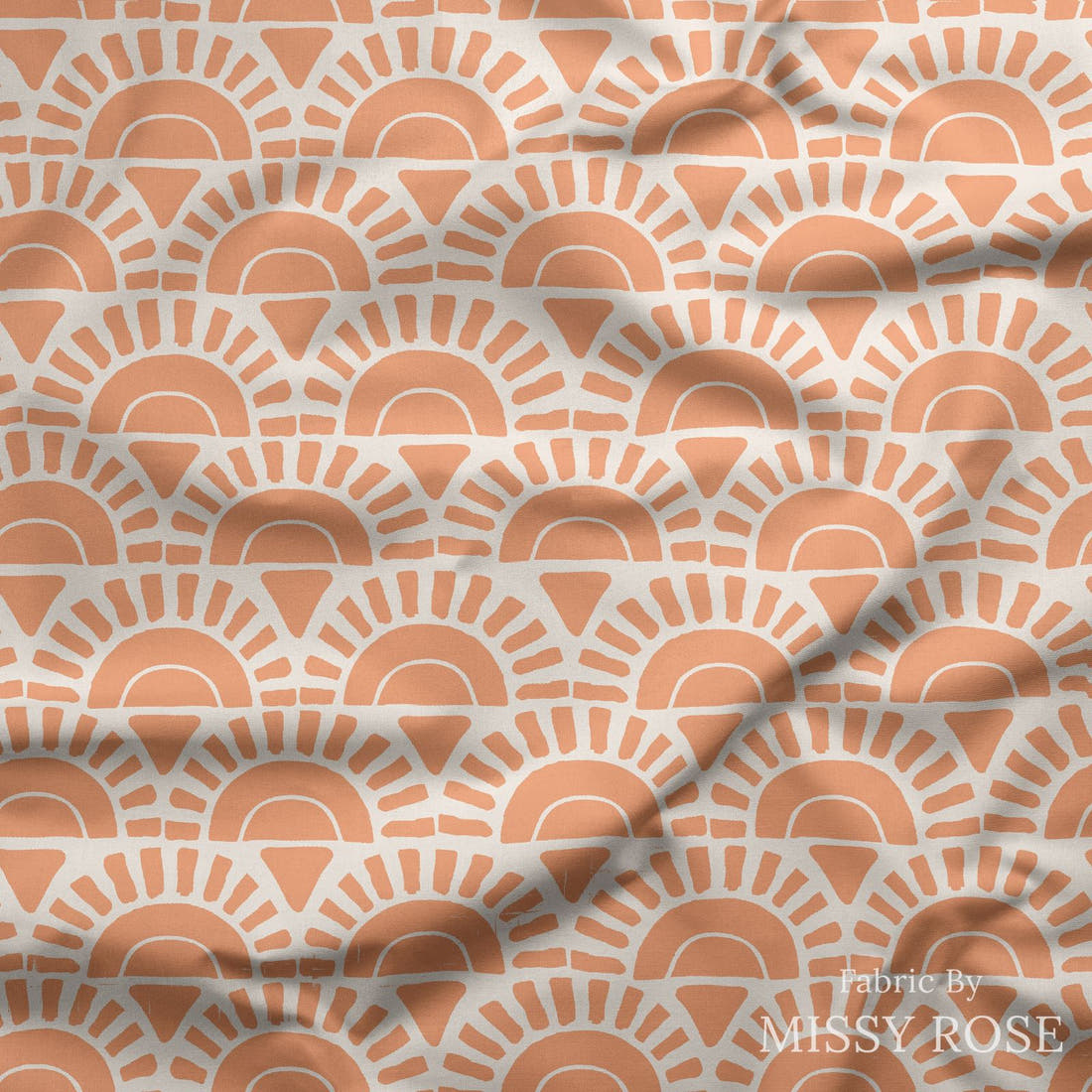 Indy Bloom Fabric Summer Sunshine Peach Sunrise 22 draped fabric mockup - custom printed fabric by the metre | Fabric by Missy Rose