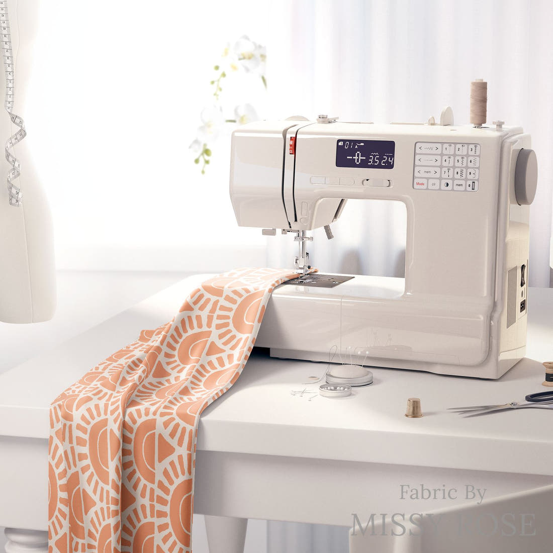 Indy Bloom Fabric Summer Sunshine Peach Sunrise 22 fabric on a sewing machine - sew your own | Fabric by Missy Rose