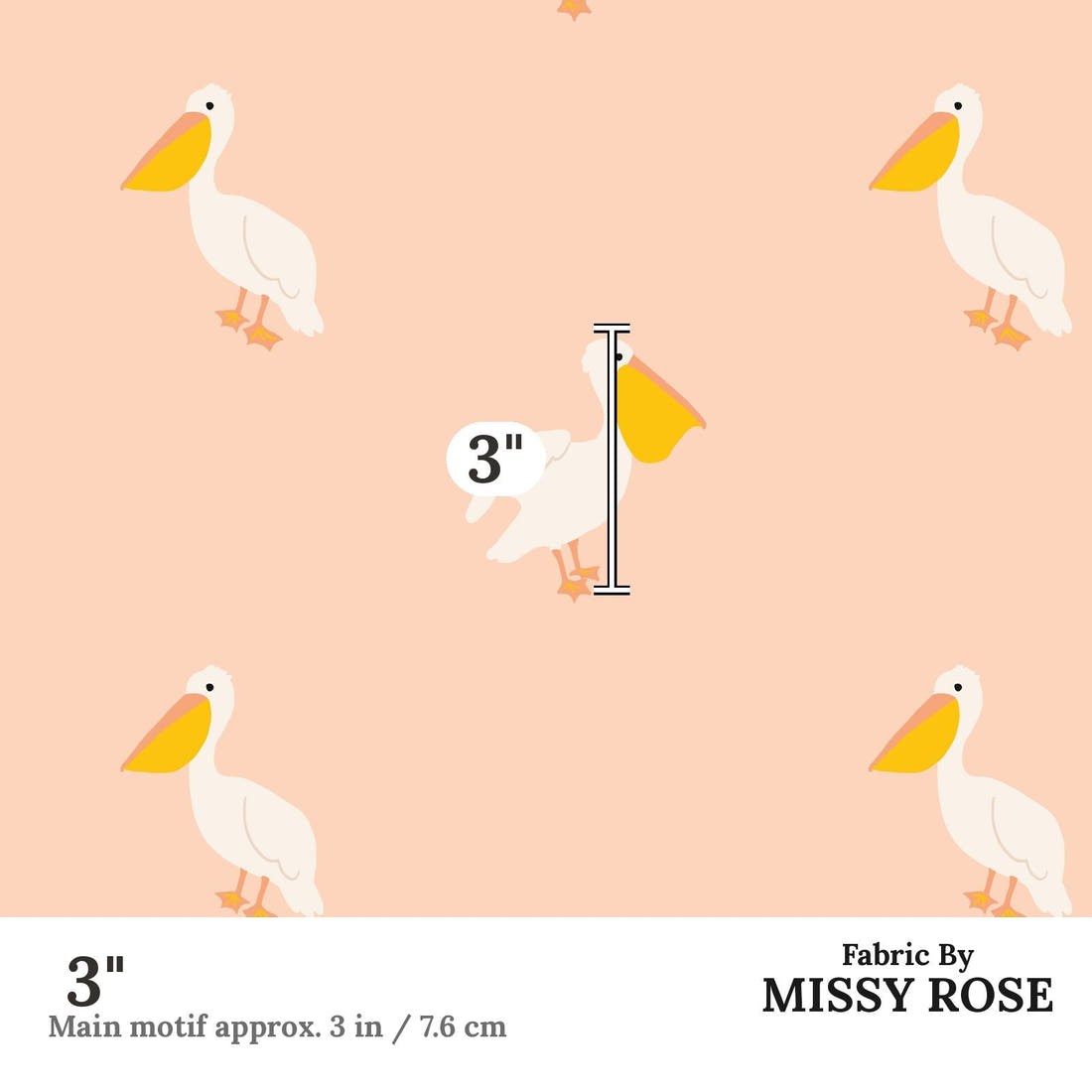 Indy Bloom Fabric Summer Sunshine Pelican in Blush 07 3 inch print scale guide | Fabric by Missy Rose