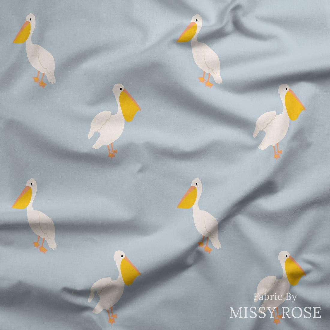 Indy Bloom Fabric Summer Sunshine Pelican in Periwinkle 08 draped fabric mockup - custom printed fabric by the metre | Fabric by Missy Rose