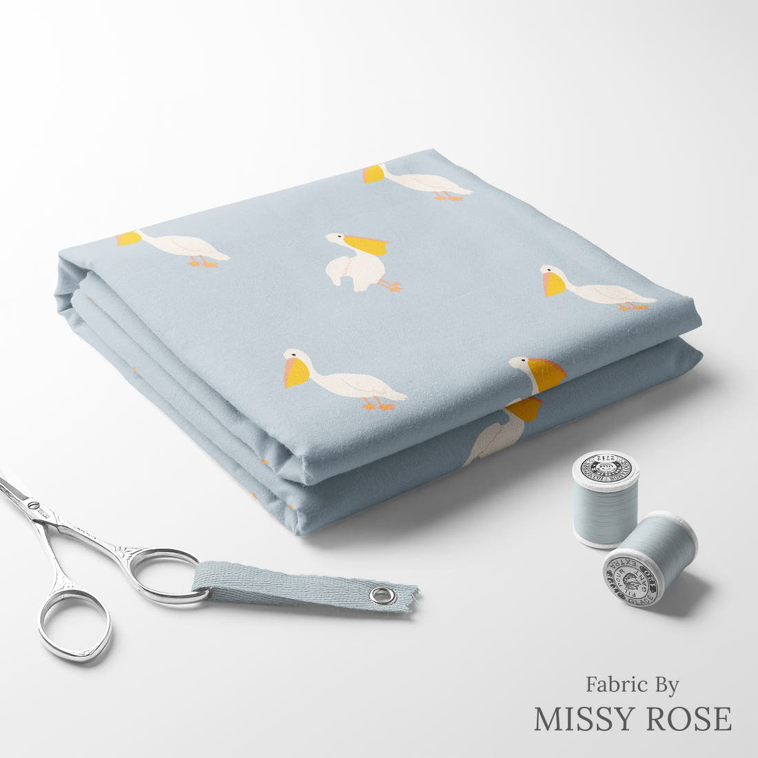 Indy Bloom Fabric Summer Sunshine Pelican in Periwinkle 08 folded fabric stack with matching thread - pre-order fabric Australia | Fabric by Missy Rose