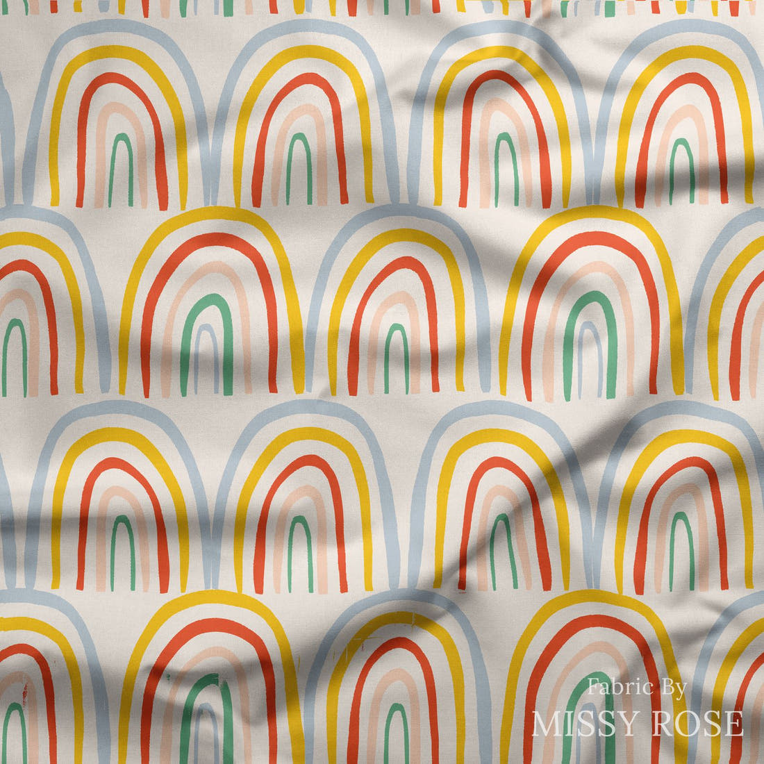 Indy Bloom Fabric Summer Sunshine Rainbow 04 draped fabric mockup - custom printed fabric by the metre | Fabric by Missy Rose