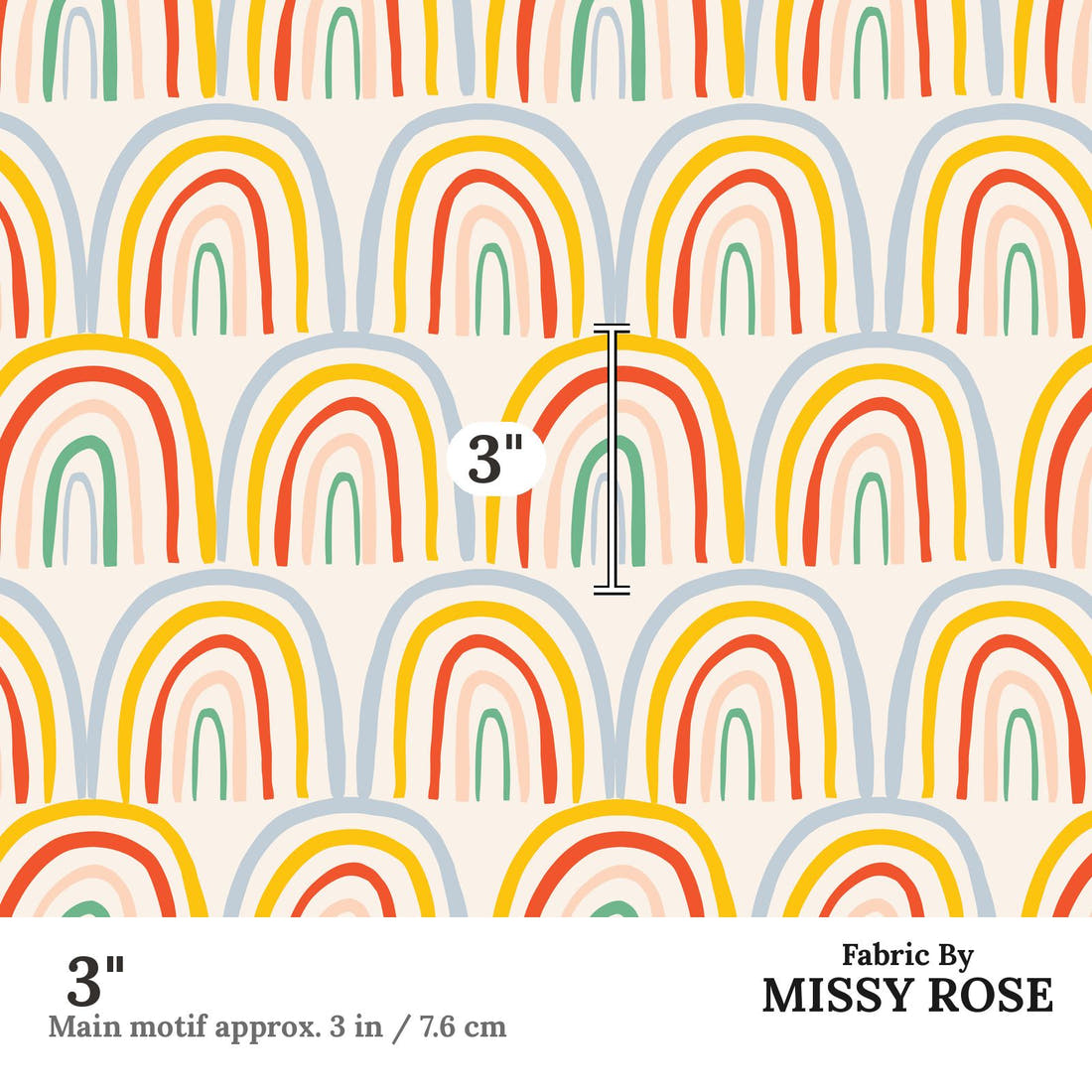 Indy Bloom Fabric Summer Sunshine Rainbow 04 3 inch print scale guide | Fabric by Missy Rose
