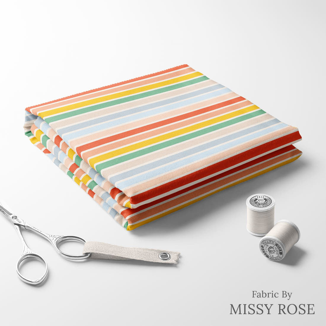 Indy Bloom Fabric Summer Sunshine Stripes 24 folded fabric stack with matching thread - pre-order fabric Australia | Fabric by Missy Rose
