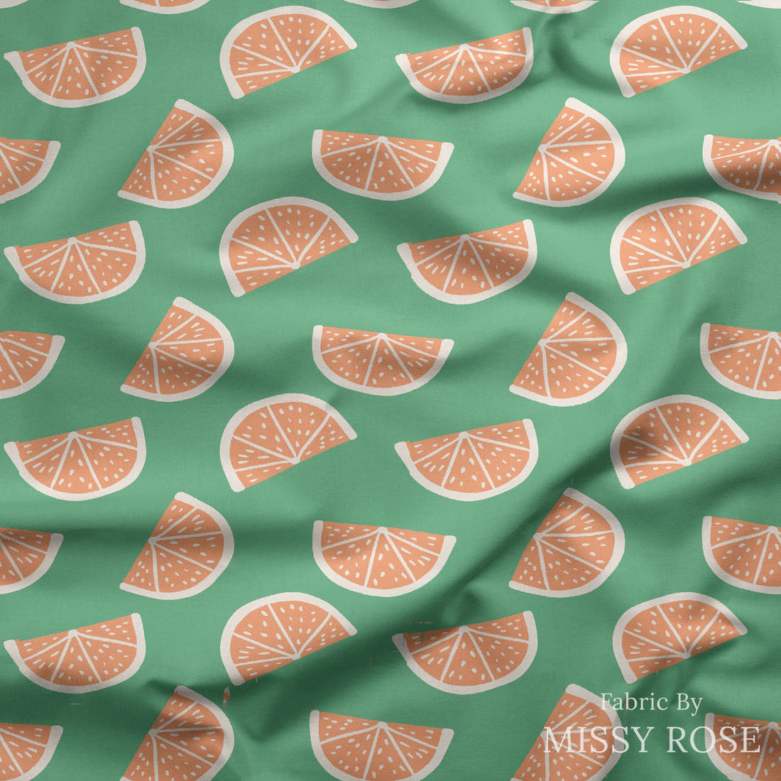 Indy Bloom Fabric Summer Sunshine Tangerine 10 draped fabric mockup - custom printed fabric by the metre | Fabric by Missy Rose