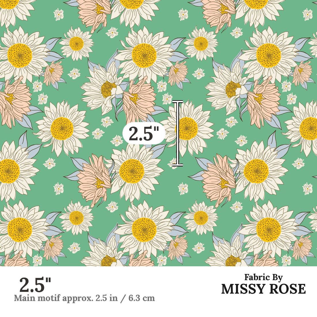 Indy Bloom Fabric Summer Sunshine Teal 03 2.5 inch print scale guide | Fabric by Missy Rose