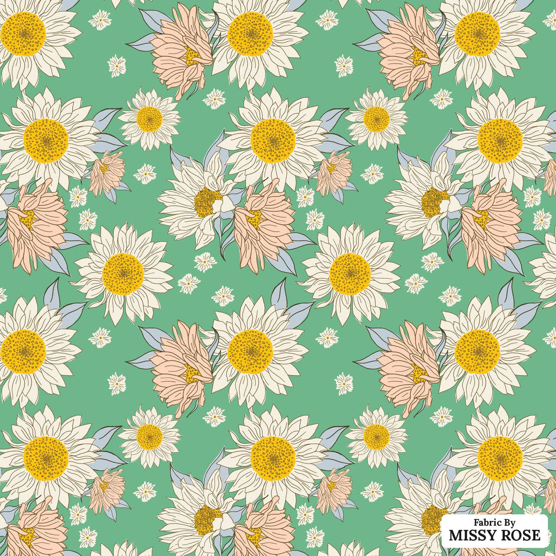 Indy Bloom Fabric Summer Sunshine Teal 03 flat view of the printed design | Fabric by Missy Rose