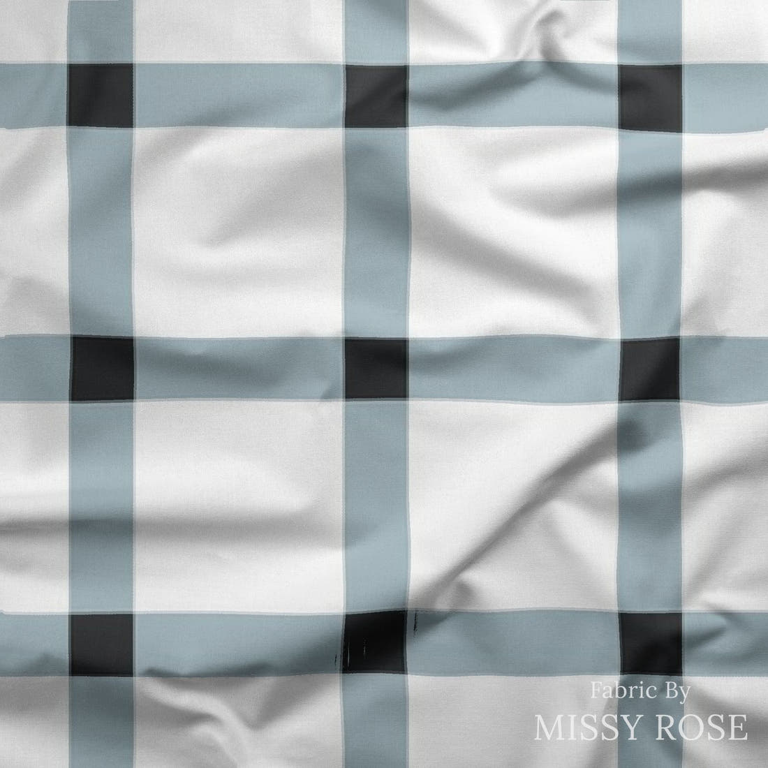 Indy Bloom Fabric Sunflower Girl Blue Gingham 10 draped fabric mockup - custom printed fabric by the metre | Fabric by Missy Rose