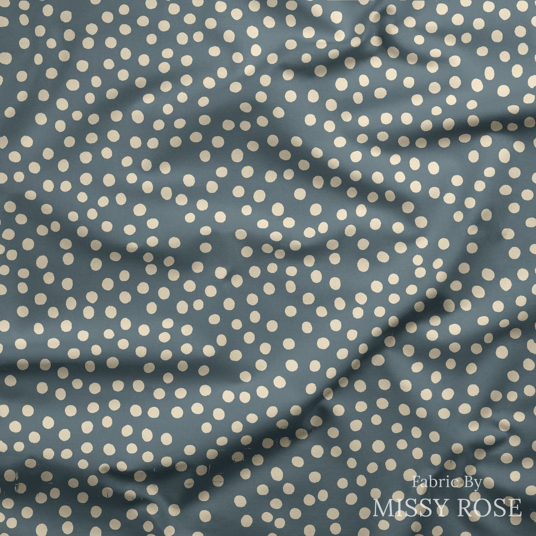 Indy Bloom Fabric Sunflower Girl Blue Spots 07 draped fabric mockup - custom printed fabric by the metre | Fabric by Missy Rose