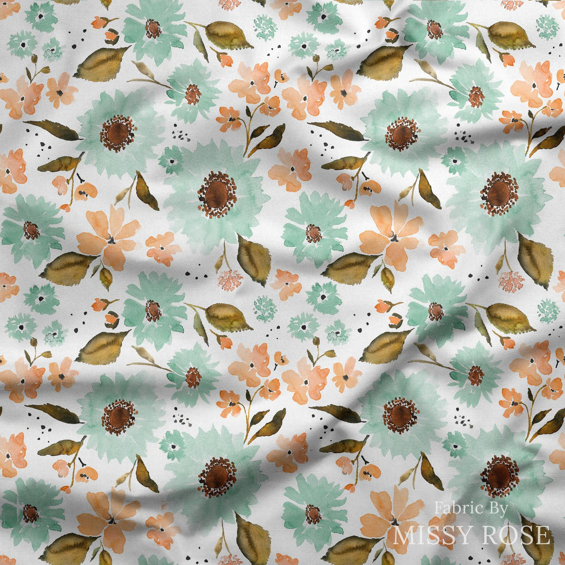 Indy Bloom Fabric Sunflower Girl Blues 13 draped fabric mockup - custom printed fabric by the metre | Fabric by Missy Rose