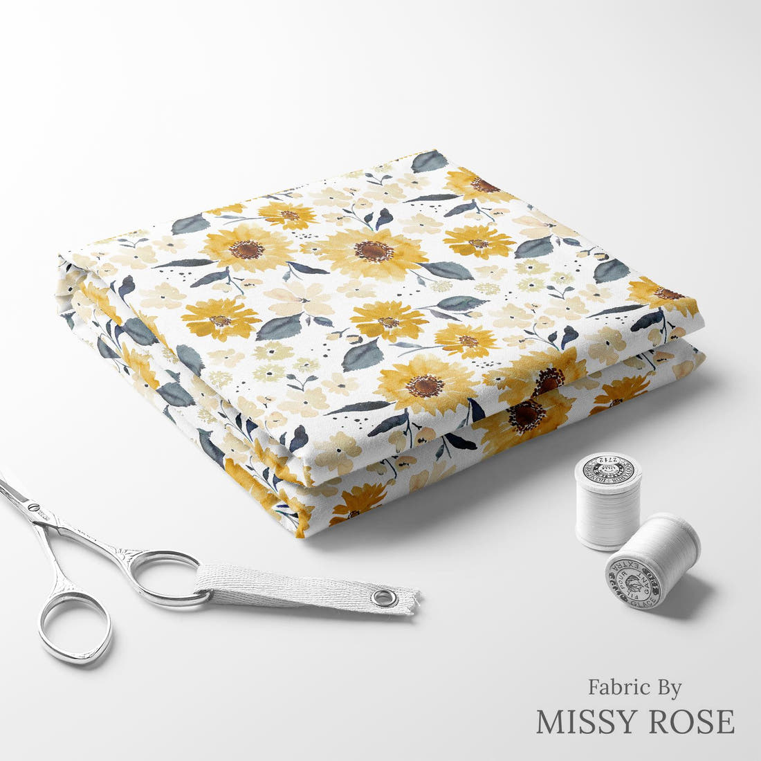 Indy Bloom Fabric Sunflower Girl Creamy Fields 01 folded fabric stack with matching thread - pre-order fabric Australia | Fabric by Missy Rose