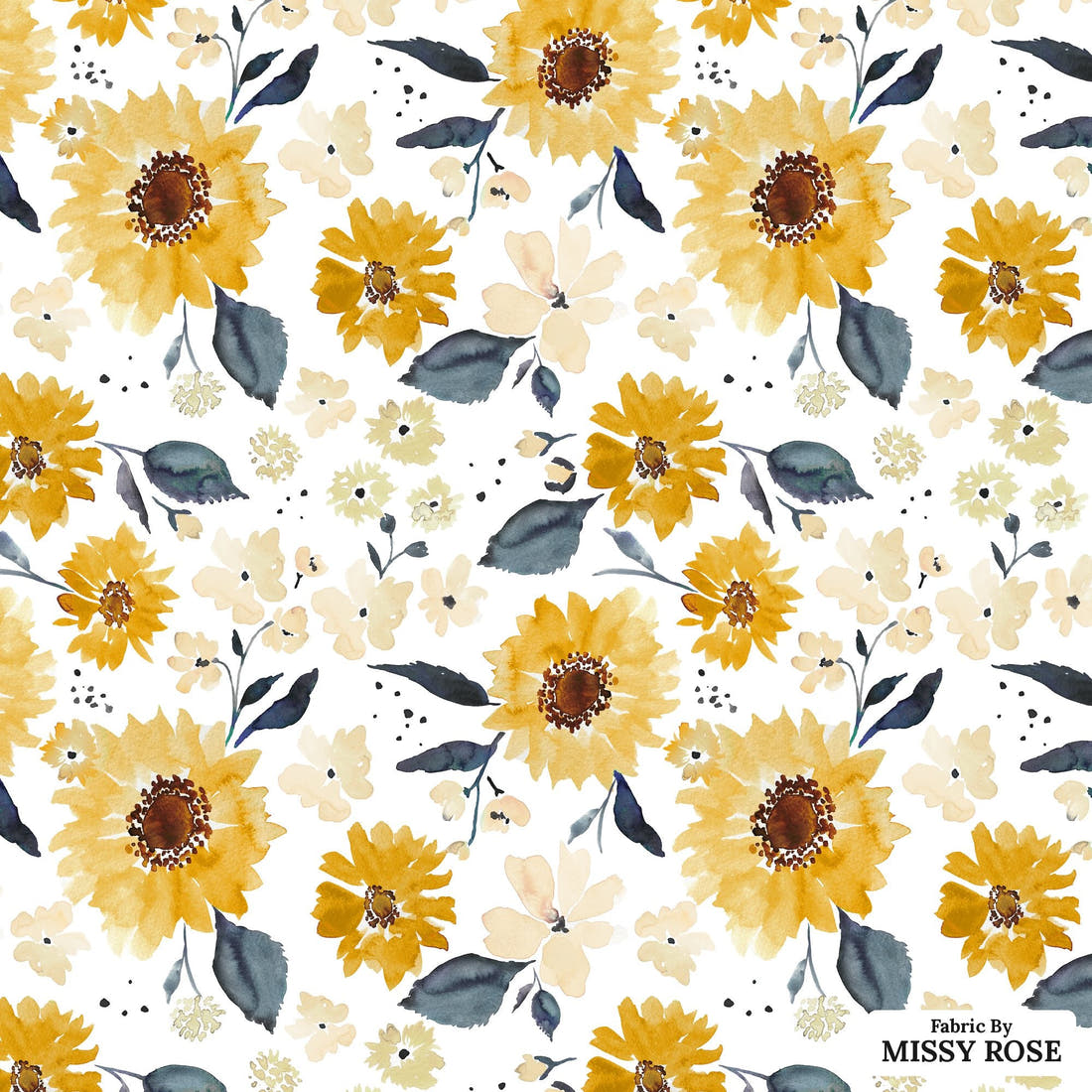 Indy Bloom Fabric Sunflower Girl Creamy Fields 01 flat view of the printed design | Fabric by Missy Rose