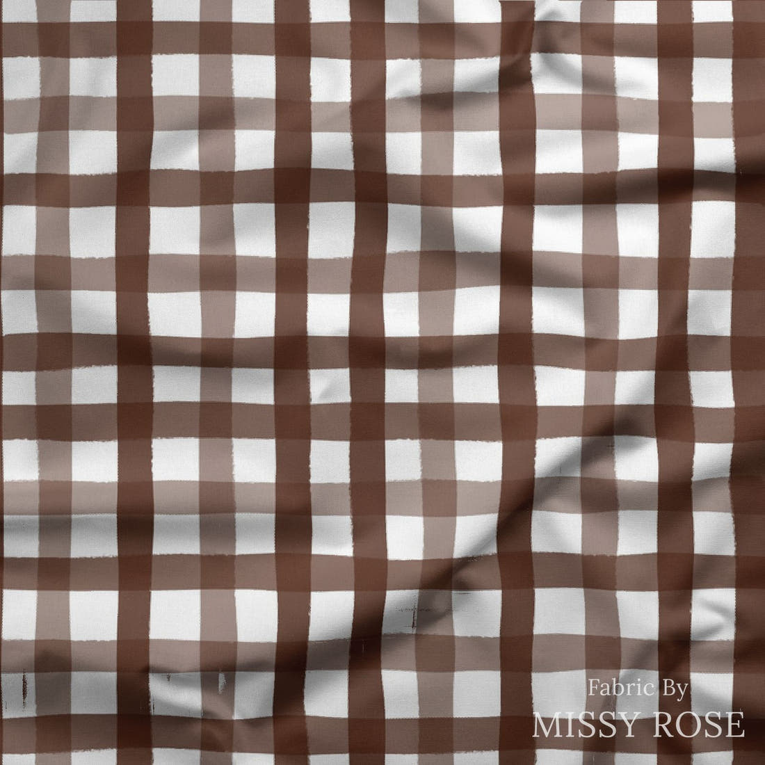 Indy Bloom Fabric Sunflower Girl Gingham Chocolate 04 draped fabric mockup - custom printed fabric by the metre | Fabric by Missy Rose