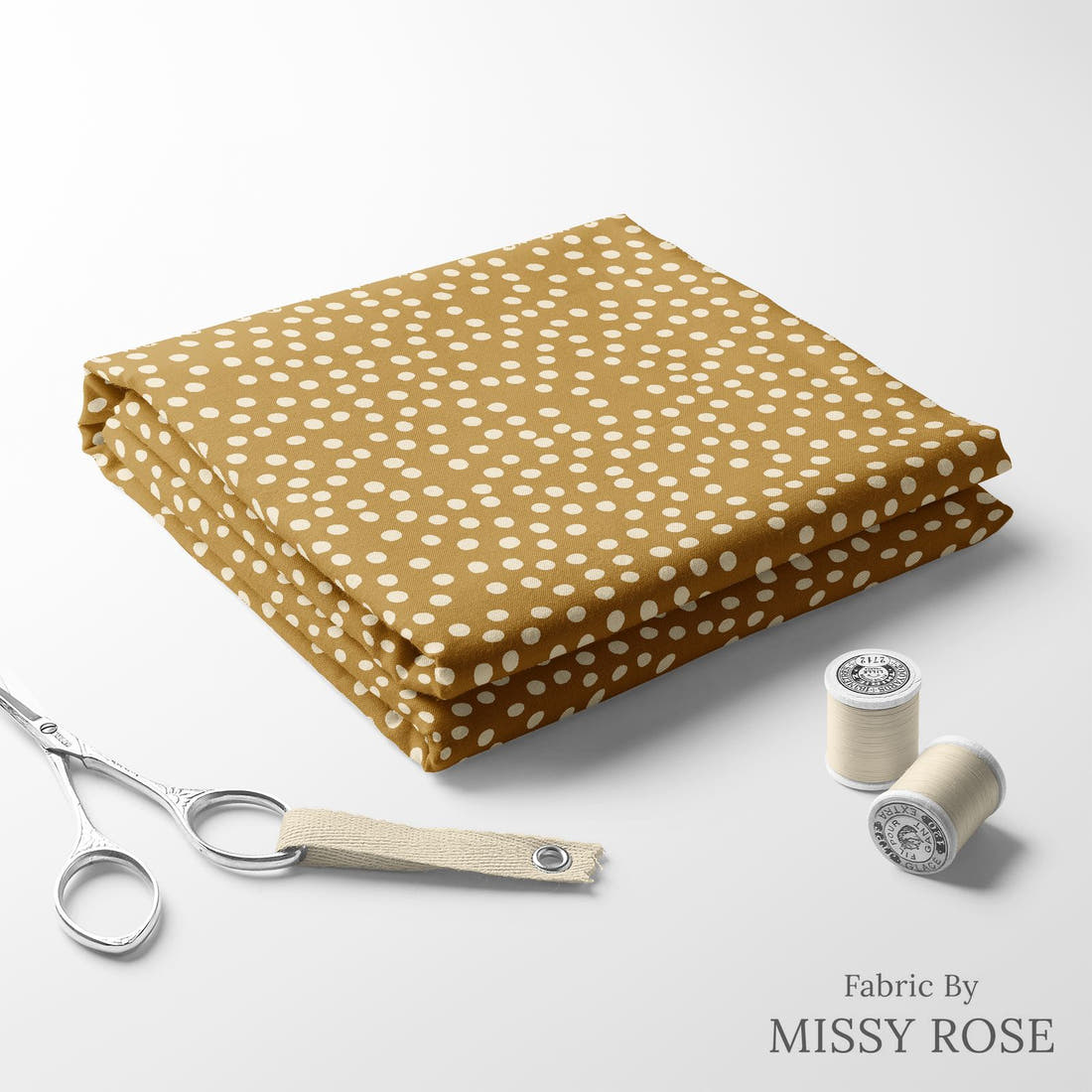 Indy Bloom Fabric Sunflower Girl Gold Cream 06 folded fabric stack with matching thread - pre-order fabric Australia | Fabric by Missy Rose