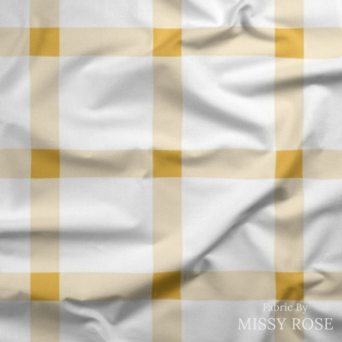 Indy Bloom Fabric Sunflower Girl Golden Cream Gingham 09 draped fabric mockup - custom printed fabric by the metre | Fabric by Missy Rose