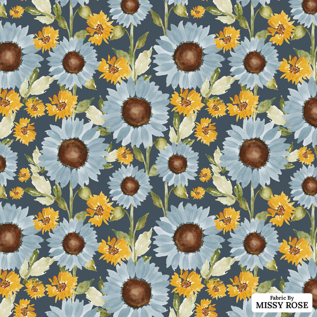 Indy Bloom Fabric Sunflower Girl Navy 03 flat view of the printed design | Fabric by Missy Rose
