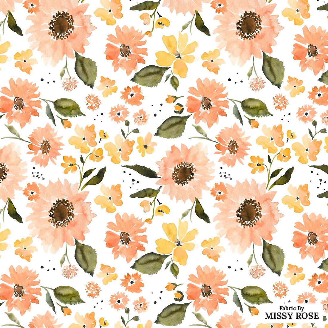 Indy Bloom Fabric Sunflower Girl Peachy Sunflower 11 flat view of the printed design | Fabric by Missy Rose