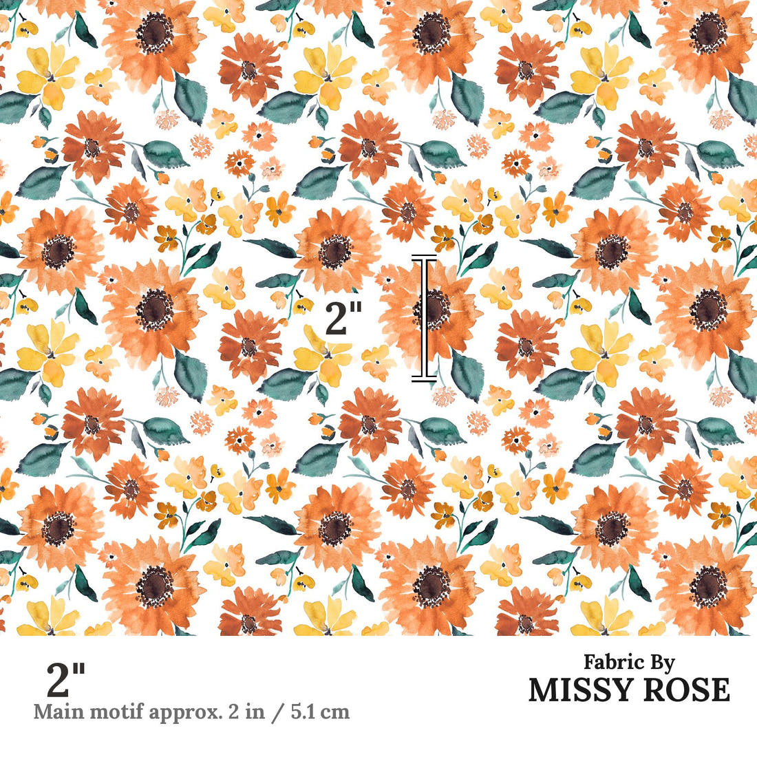 Indy Bloom Fabric Sunflower Girl Pumpkin Spice 12 2 inch print scale guide | Fabric by Missy Rose