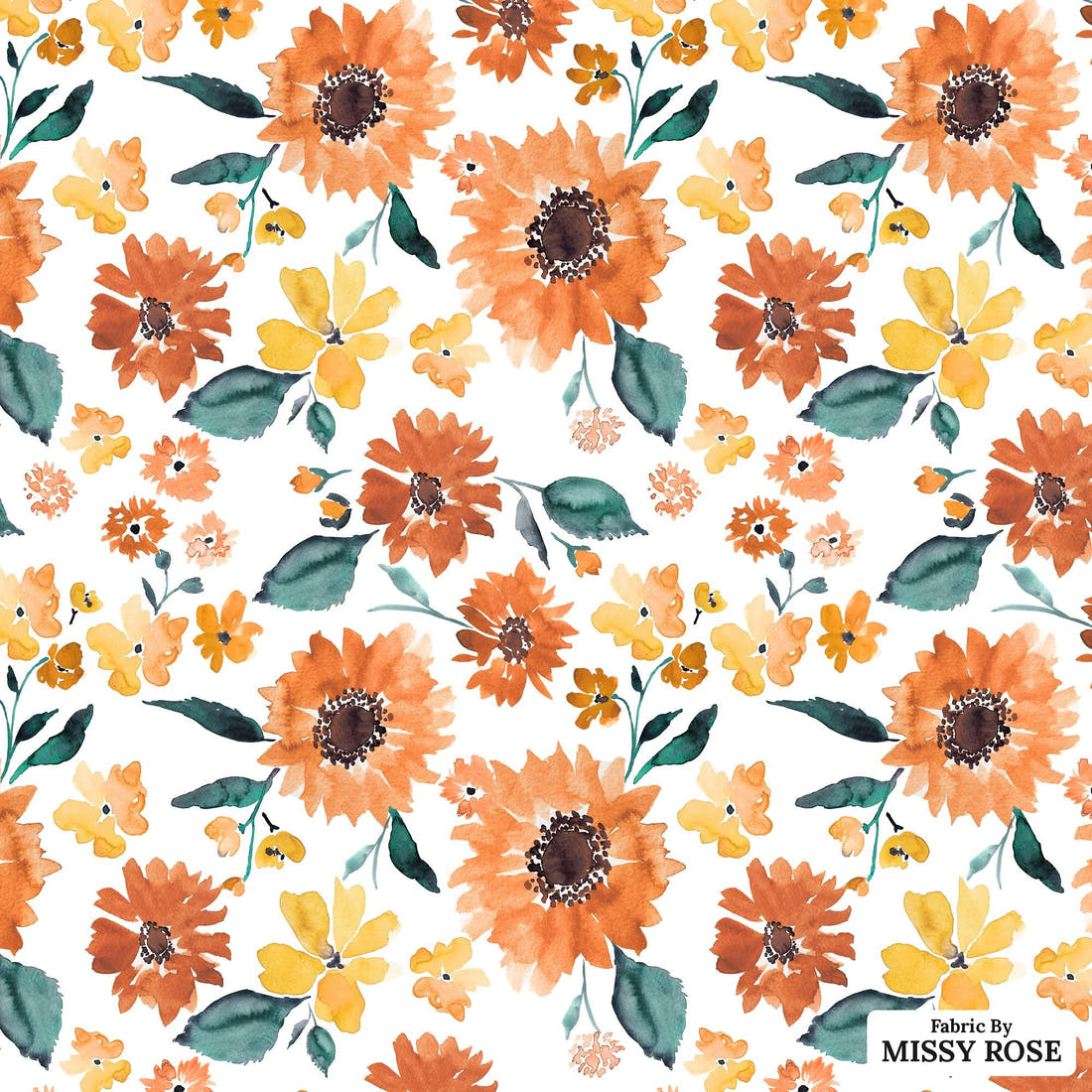 Indy Bloom Fabric Sunflower Girl Pumpkin Spice 12 flat view of the printed design | Fabric by Missy Rose