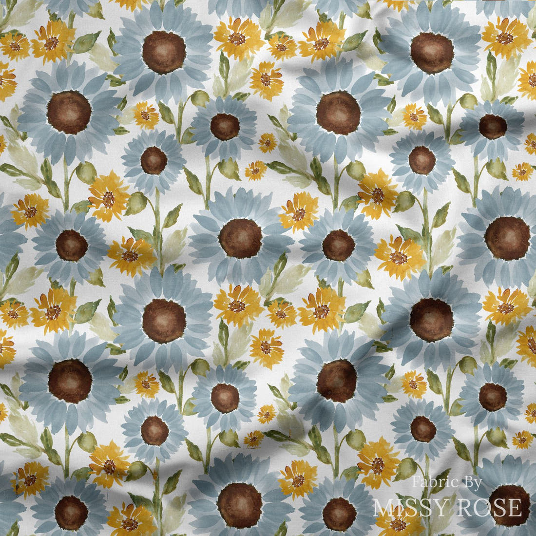 Indy Bloom Fabric Sunflower Girl White 02 draped fabric mockup - custom printed fabric by the metre | Fabric by Missy Rose