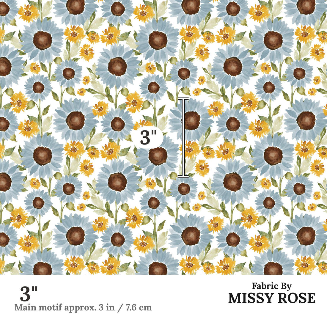 Indy Bloom Fabric Sunflower Girl White 02 3 inch print scale guide | Fabric by Missy Rose