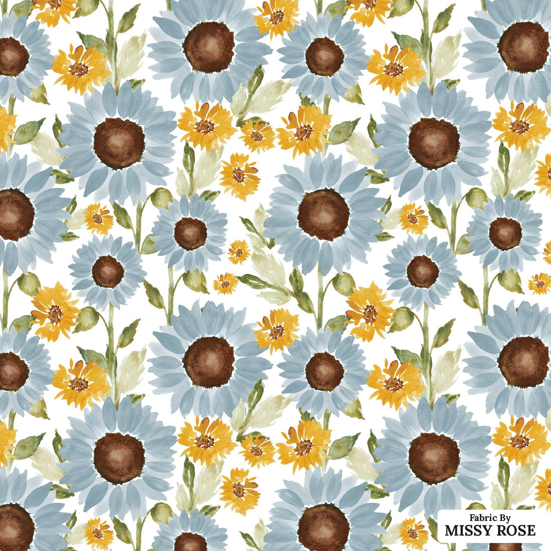 Indy Bloom Fabric Sunflower Girl White 02 flat view of the printed design | Fabric by Missy Rose