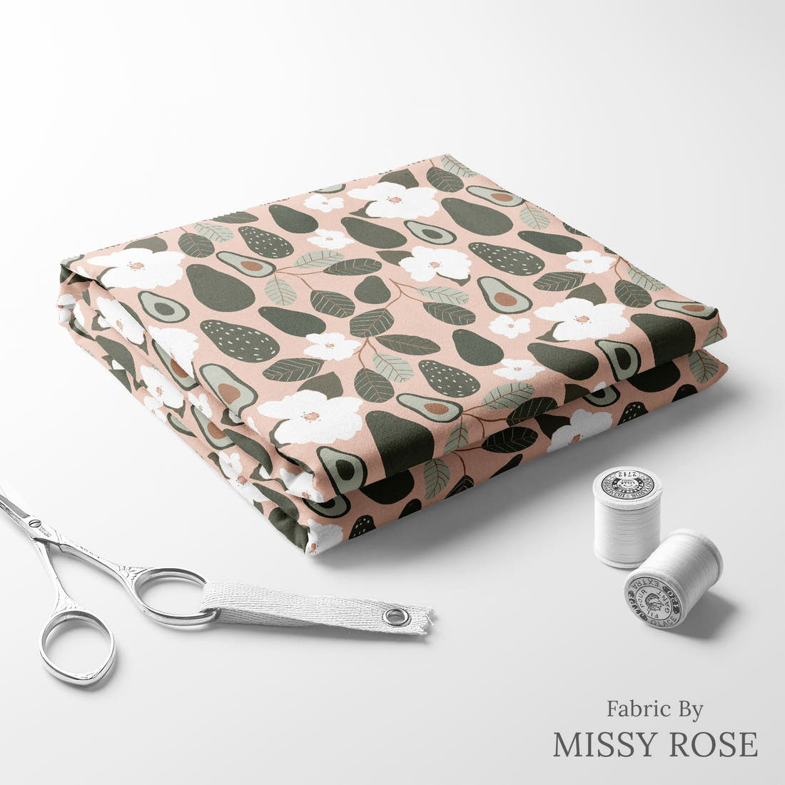 Indy Bloom Fabric Vintage Fruit Avocado Blossoms 16 folded fabric stack with matching thread - pre-order fabric Australia | Fabric by Missy Rose