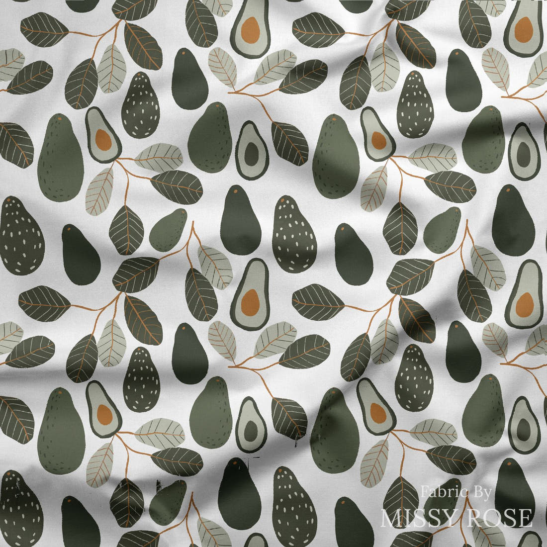 Indy Bloom Fabric Vintage Fruit Avocado White 17 draped fabric mockup - custom printed fabric by the metre | Fabric by Missy Rose