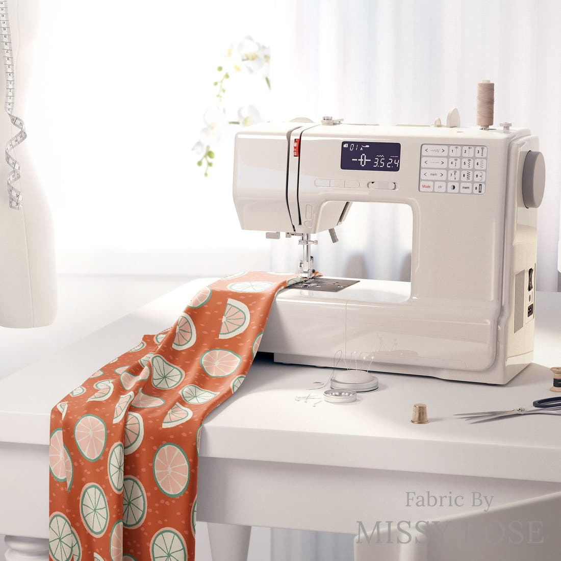 Indy Bloom Fabric Vintage Fruit Fruit Crush 04 fabric on a sewing machine - sew your own | Fabric by Missy Rose