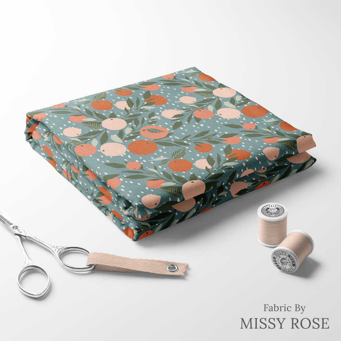 Indy Bloom Fabric Vintage Fruit Grapefruit Rain 08 folded fabric stack with matching thread - pre-order fabric Australia | Fabric by Missy Rose
