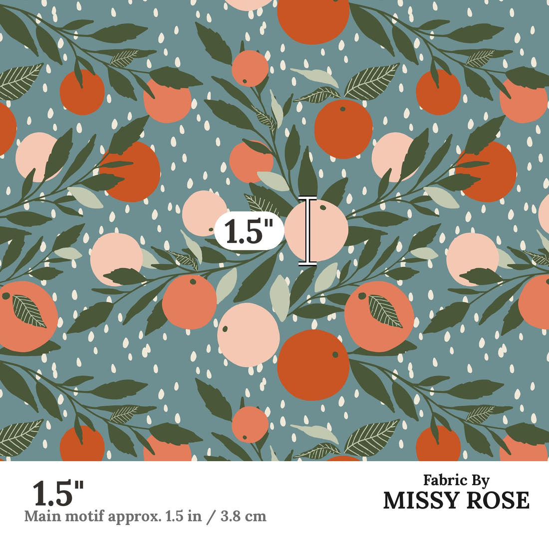 Indy Bloom Fabric Vintage Fruit Grapefruit Rain 08 1.5 inch print scale guide | Fabric by Missy Rose