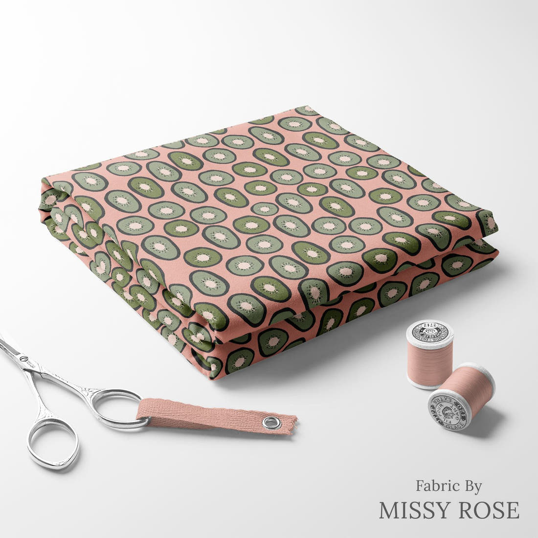 Indy Bloom Fabric Vintage Fruit Kiwi Pink 13 folded fabric stack with matching thread - pre-order fabric Australia | Fabric by Missy Rose