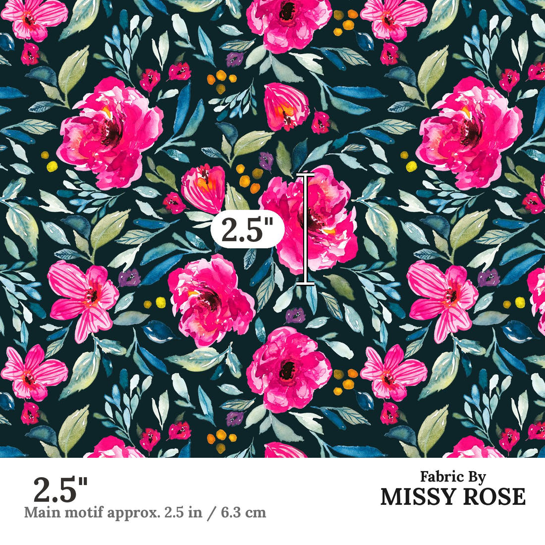 Indy Bloom Fabric Watercolour Floral Summertime Garden 49 2.5 inch print scale guide | Fabric by Missy Rose