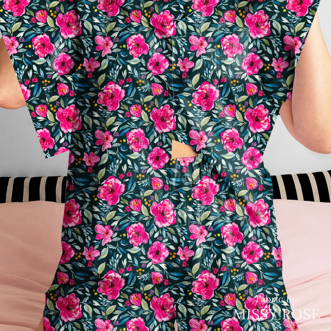 Indy Bloom Fabric Watercolour Floral Summertime Garden 49 sewn into a women's pyjama set - custom printed fabric | Fabric by Missy Rose